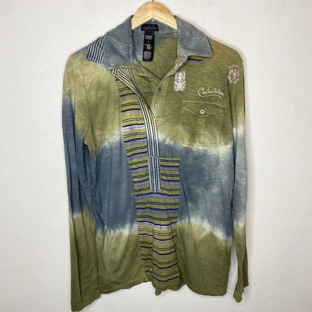 Custo Barcelona Long Sleeve Green Blue Collared Button Front Shirt Mens Medium - Picture 1 of 15